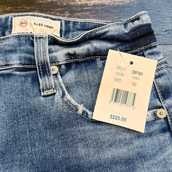 AG Jeans Womens Size 32 Farrah Mid Rise Crop Bootcut Blue Denim Frayed‎ Hem NEW - Picture 7 of 16